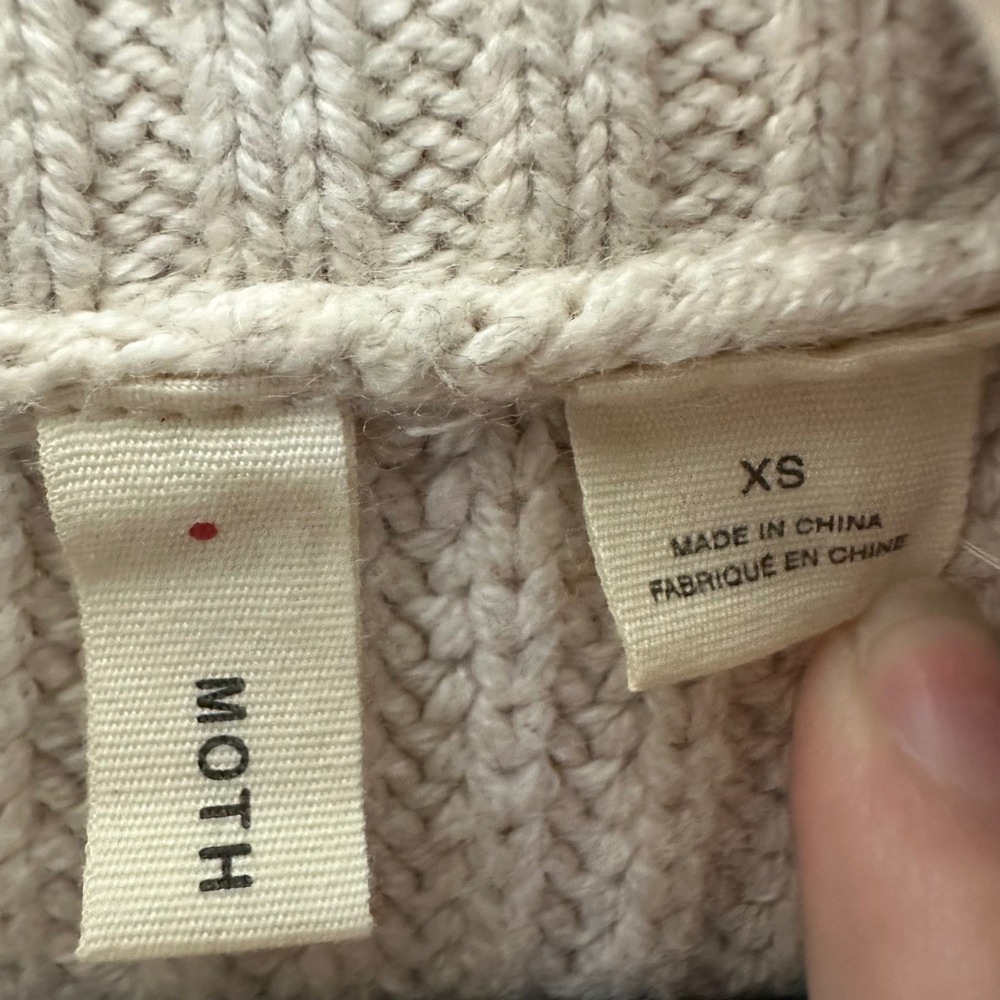 Moth Anthropologie cream Chunky Knit Turtleneck Sweater Dress Side Slit XS - Picture 3 of 4